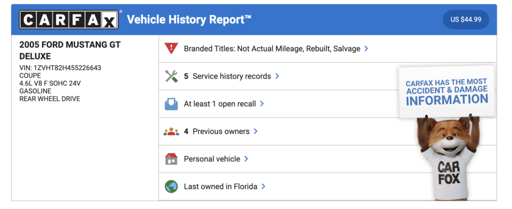 carfax report service records